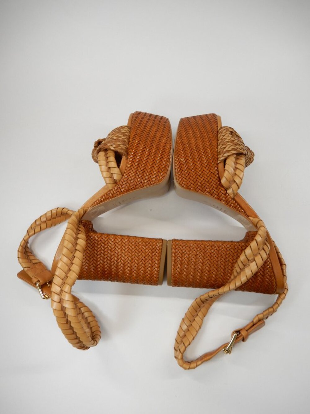 Schutz Khari Chunky Platform Sandals Size 6.5 Brown Woven Block Heel NEW - Picture 12 of 16